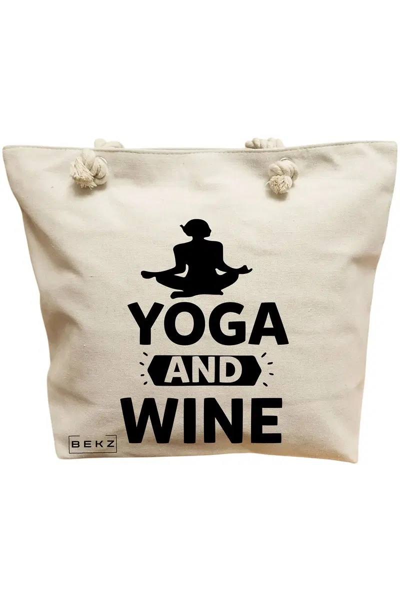 Geanta Canvas Tote pentru femei Yoga and Wine
